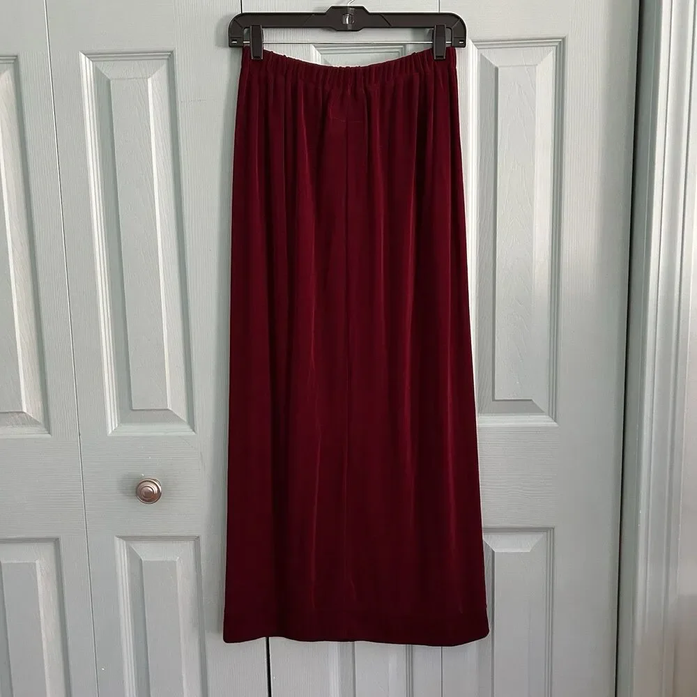 Vtg FLAX by Jeanne Engelhart Women Burgundy Maxi‎ Skirt Small Elastic Waist - Picture 6 of 8